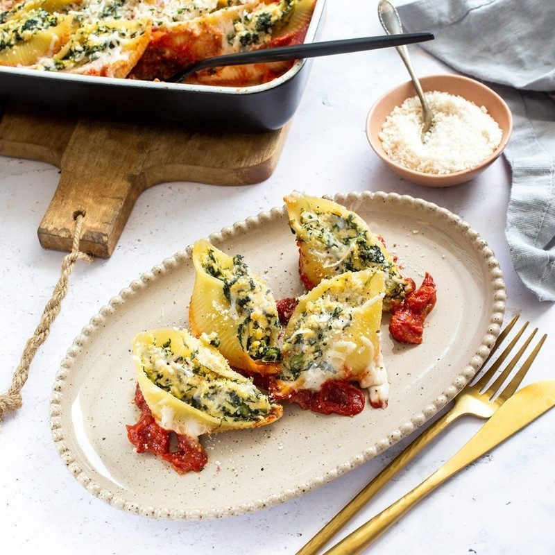 Gefüllte Muschelnudeln mit veganem Spinat- Ricotta